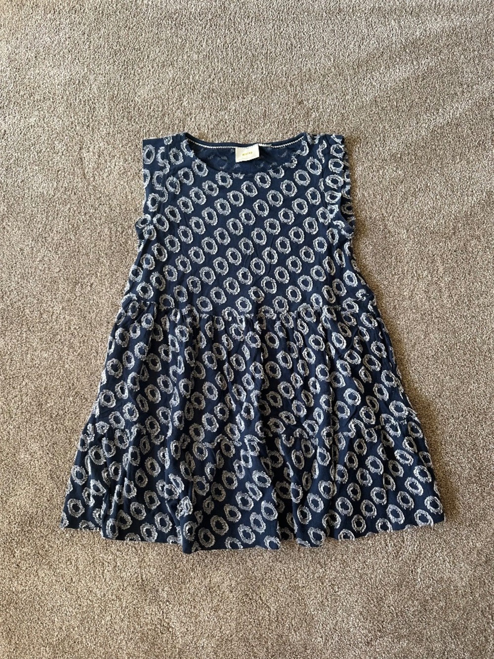 Maeve Anthropologie Navy Textured Print Tiered Babydoll Dress Pockets XS